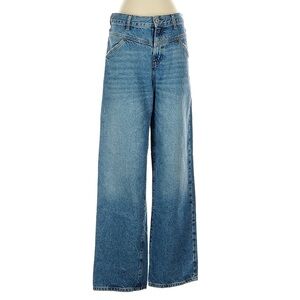 Wide leg blue denim Mango jeans seam detailing